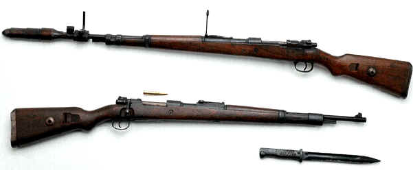 Kar98 (top) shown with grenade attachment, (bottom) with attachable bayonet.