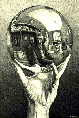 Hand with Reflecting Sphere by M.C. Escher.