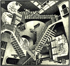 Relativity by M.C. Escher.